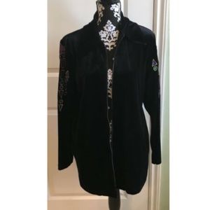 Bob Mackie Black Velour Embroidered Jacket
